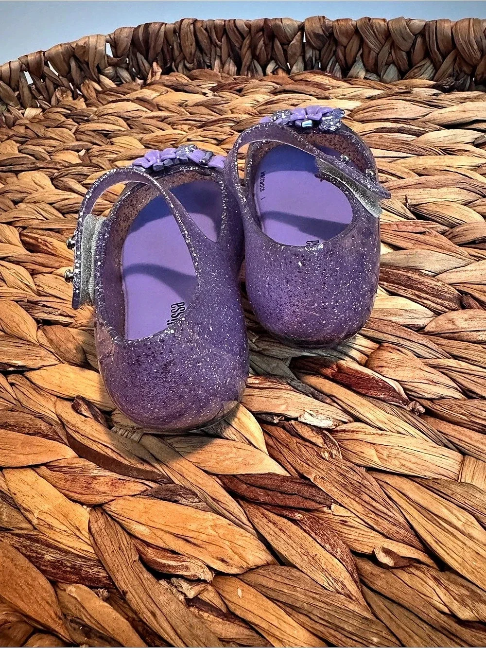 mini melissa Purple Glitter Flower Mary Jane Shoes